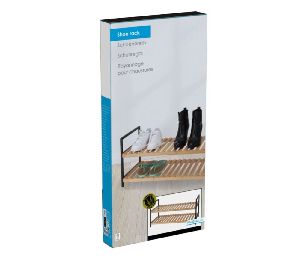 Suport pentru încălțăminte – Storage Solutions | 2 rafturi, lemn & metal, 70x30x32 cm, negru/maro - 3