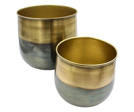 Set 2 okrasnih loncev – zlata in dimno siva kovina, 19 cm in 14 cm