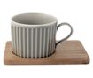 Set de cești din porțelan cu farfurii din lemn de acacia, roșu/gri (2 x 250ml)