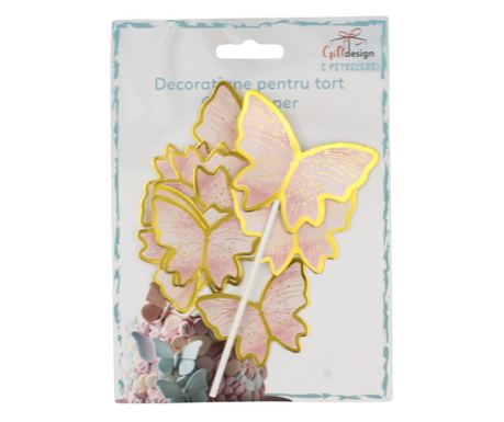 Cake Topper tort model fluturași roz