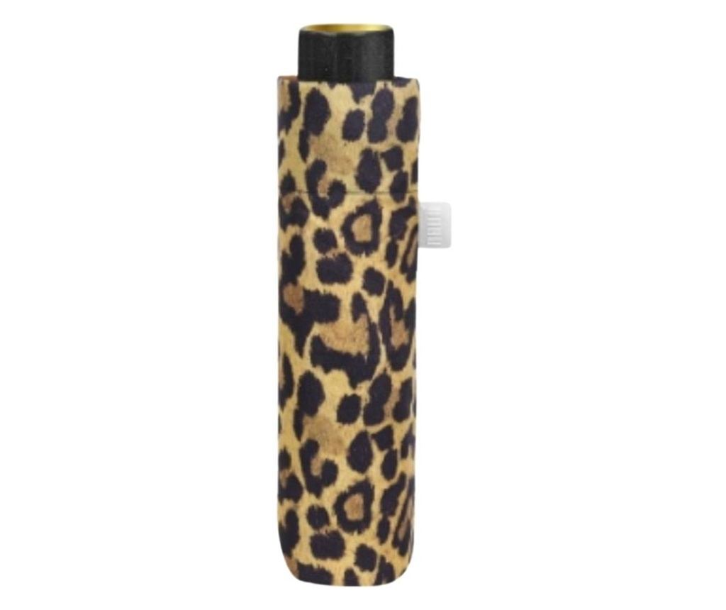 Mini umbrelă manuală, Perletti, model leopard, culoarea bej nisipiu - 2