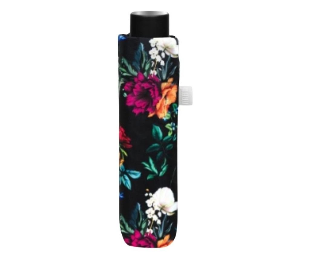 Mini umbrelă manuală, Perletti, model floricele, culoarea negru - 2