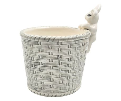 Coș decorativ, pentru Paște, din porțelan, culoarea gri, 11x11x13 cm