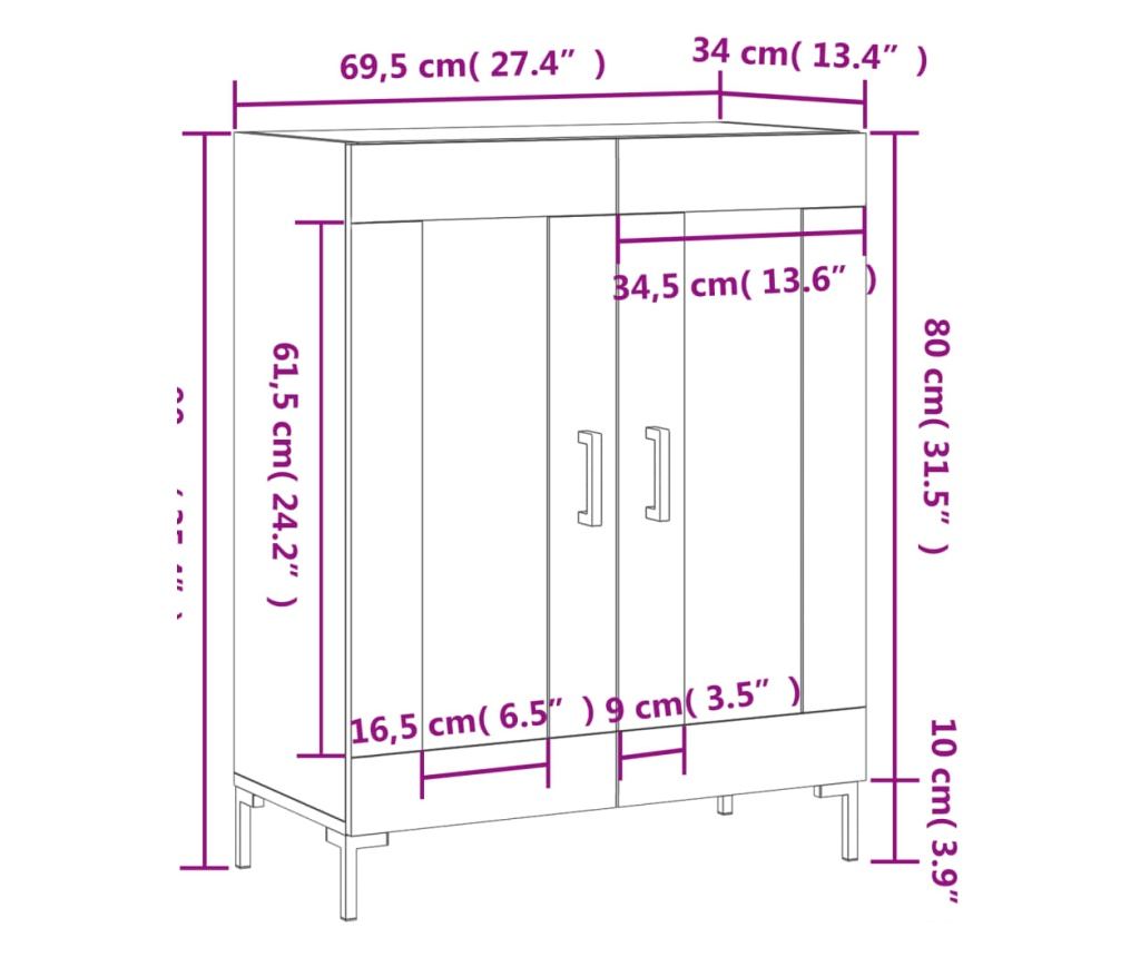 Konzola, crna, 69,5x34x90 cm, kompozitno drvo - 12