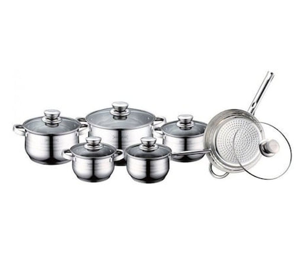 Set oale si tigaie din inox cu capace, 12 piese, rezistente