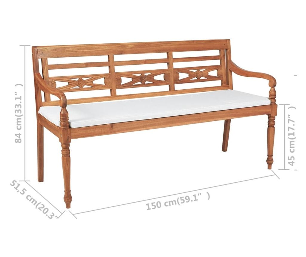 Klupe Batavia s jastucima, 150 cm, tikovina - 5