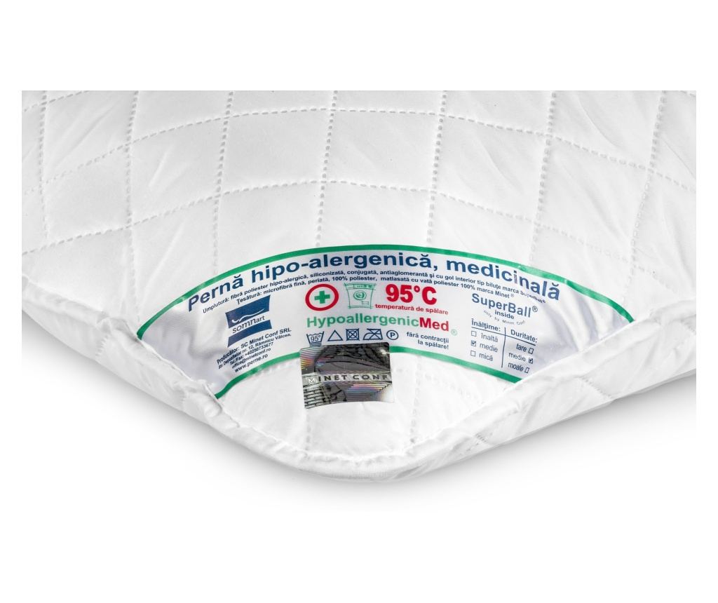 КОМПЛЕКТ 4 Somnart Хипоалергенни Лекарствени възглавници 50х70см, ХипоалергенниМед, ватирани, миещи се на 95 градуса, средна до - 3