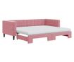 Daybed με επέκταση και στρώμα, ροζ, 90x200 εκ., βελούδο thumbnail 2