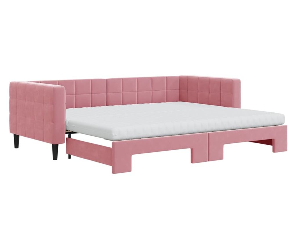 Daybed με επέκταση και στρώμα, ροζ, 90x200 εκ., βελούδο - 2