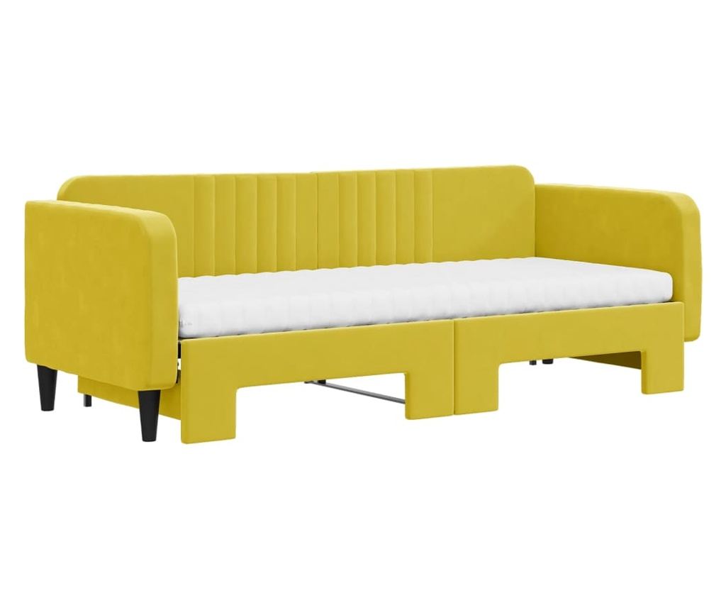Daybed με επέκταση και στρώμα, Κίτρινο, 80x200 εκ., Βελούδο - 3