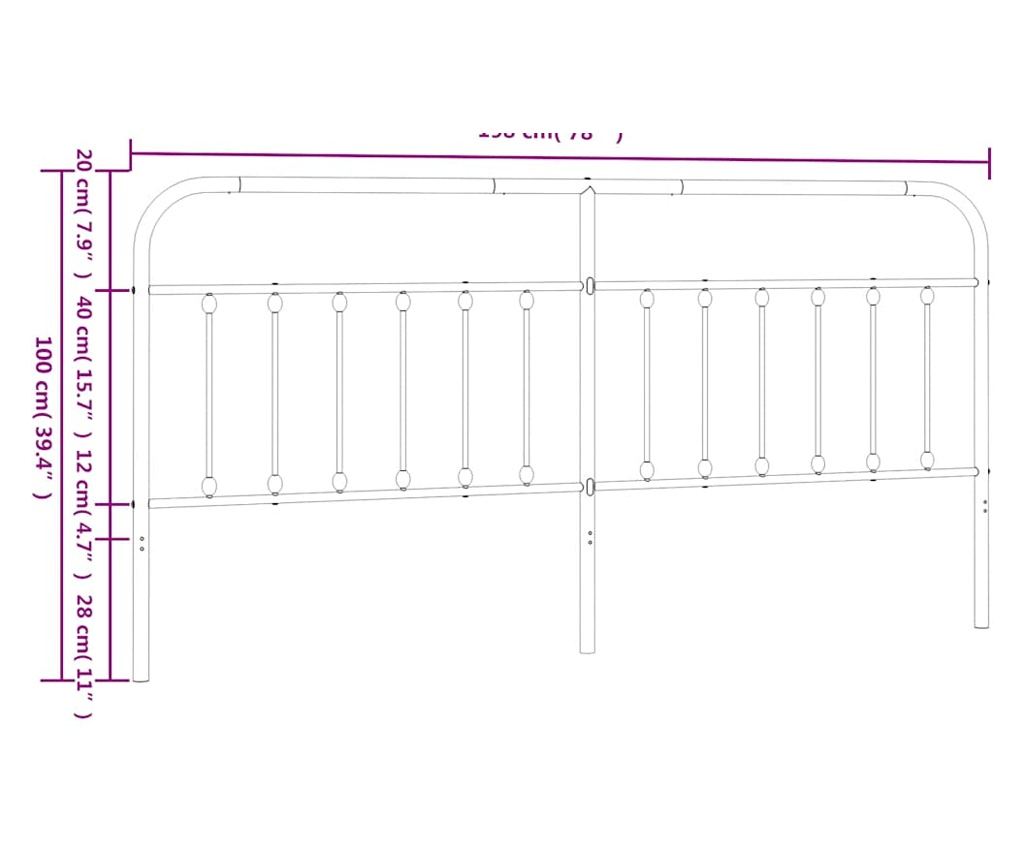 Metalni uzglavlje za krevet, bijelo, 193 cm - 7