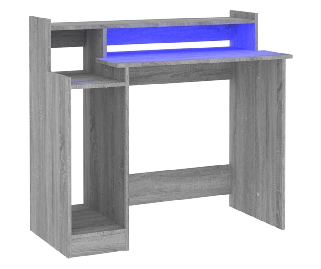 Γραφείο με Φώτα LED, Sonoma Grey, 97x90x45 cm, Επεξεργασμένη Ξυλεία - 2