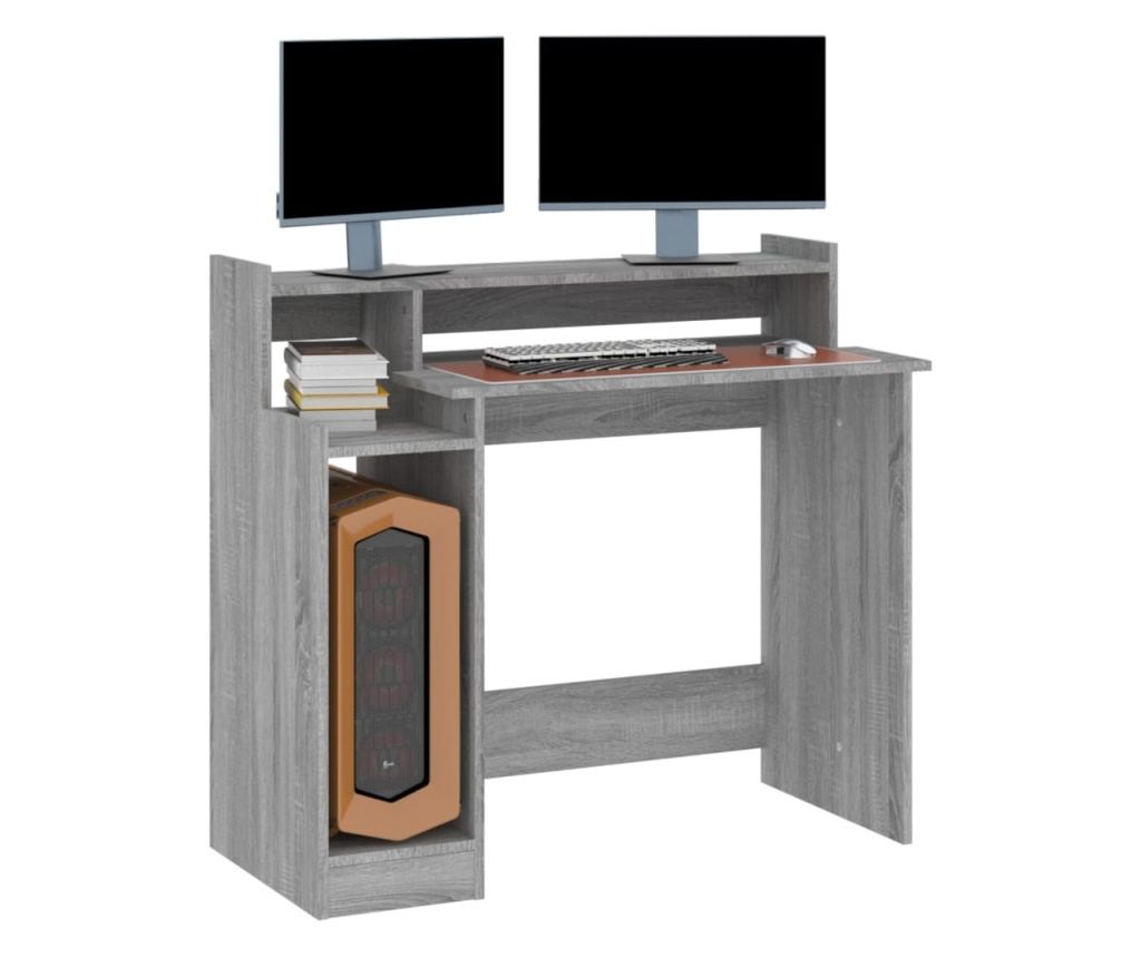 Γραφείο με Φώτα LED, Sonoma Grey, 97x90x45 cm, Επεξεργασμένη Ξυλεία - 7
