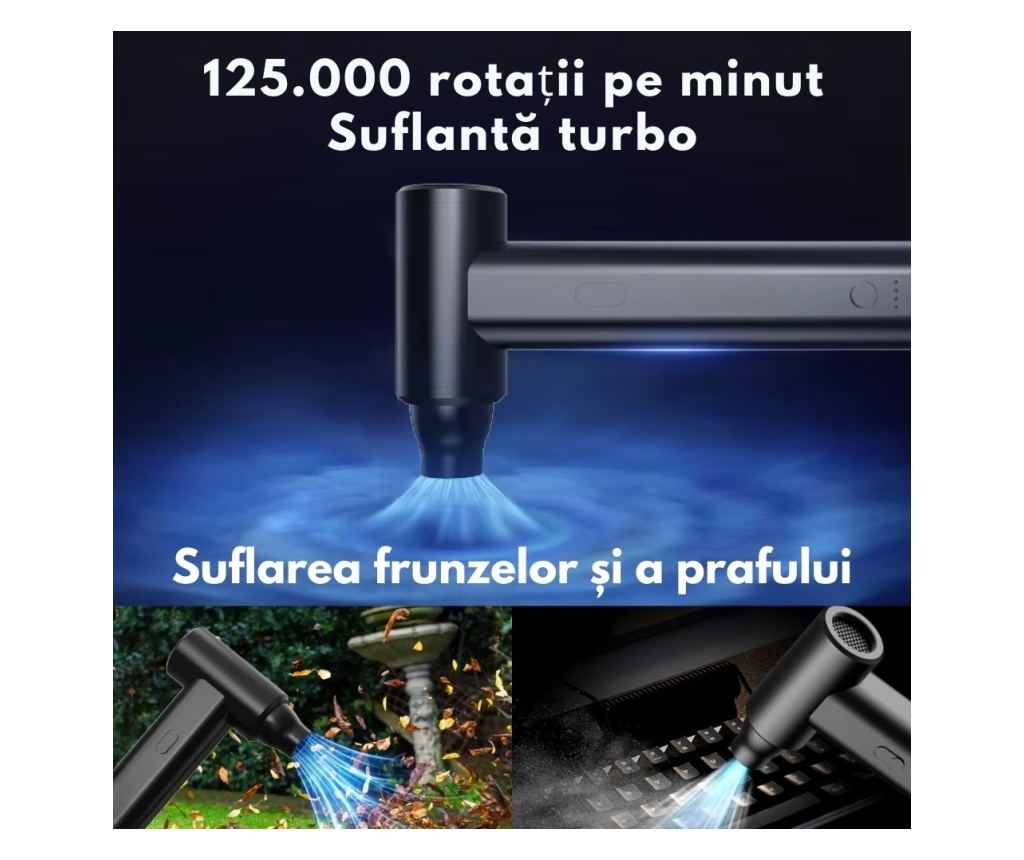 Suflanta Aer, Baterie 2000mAh *4, 6 Accesorii, Portabil, Negru - Experienta Definitiva in Curatenie cu Tehnologie Avansata - 2
