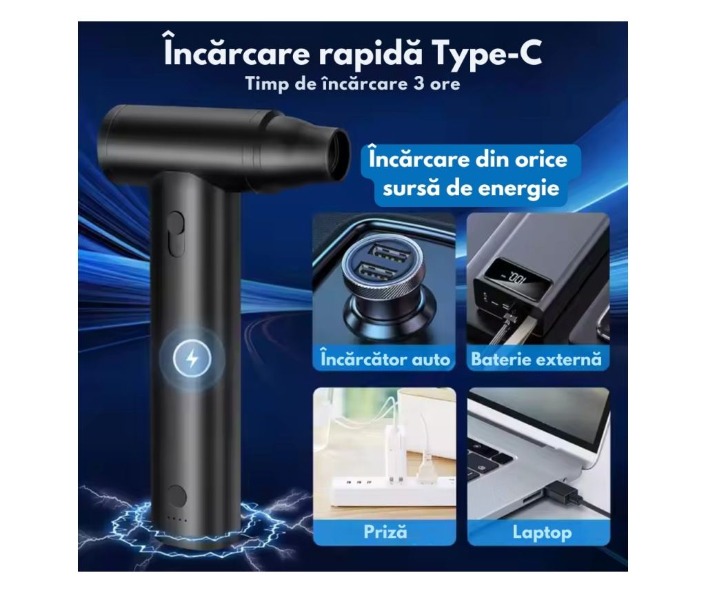 Suflanta Aer, Baterie 2000mAh *4, 6 Accesorii, Portabil, Negru - Experienta Definitiva in Curatenie cu Tehnologie Avansata - 3