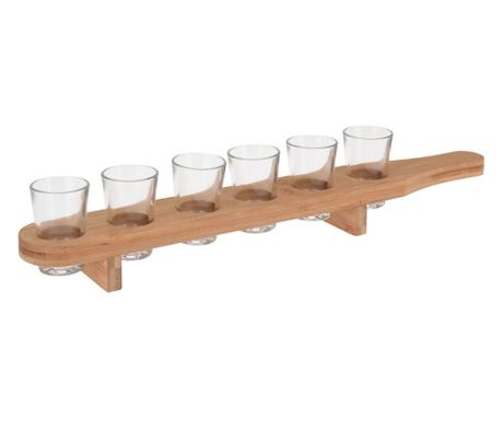 Set od 6 čašica za rakiju s drvenim pladnjom – 7 komada, Atmosfera, 40 ml