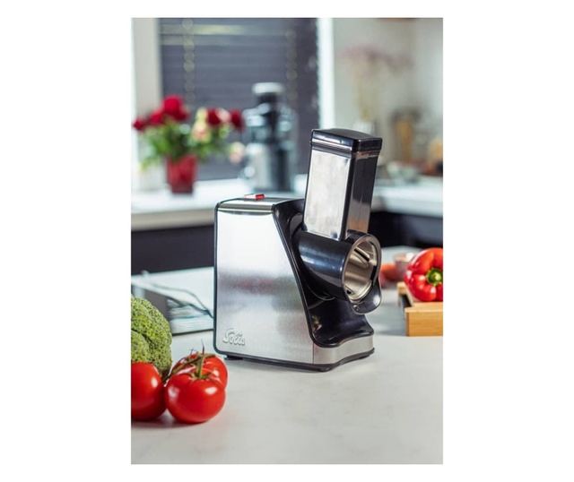 Solis Slice & More Elektromos reszelő, 350 W, 5 különböző penge, többfunkciós, univerzális ételszeletelő és aprító, rozsdamentes