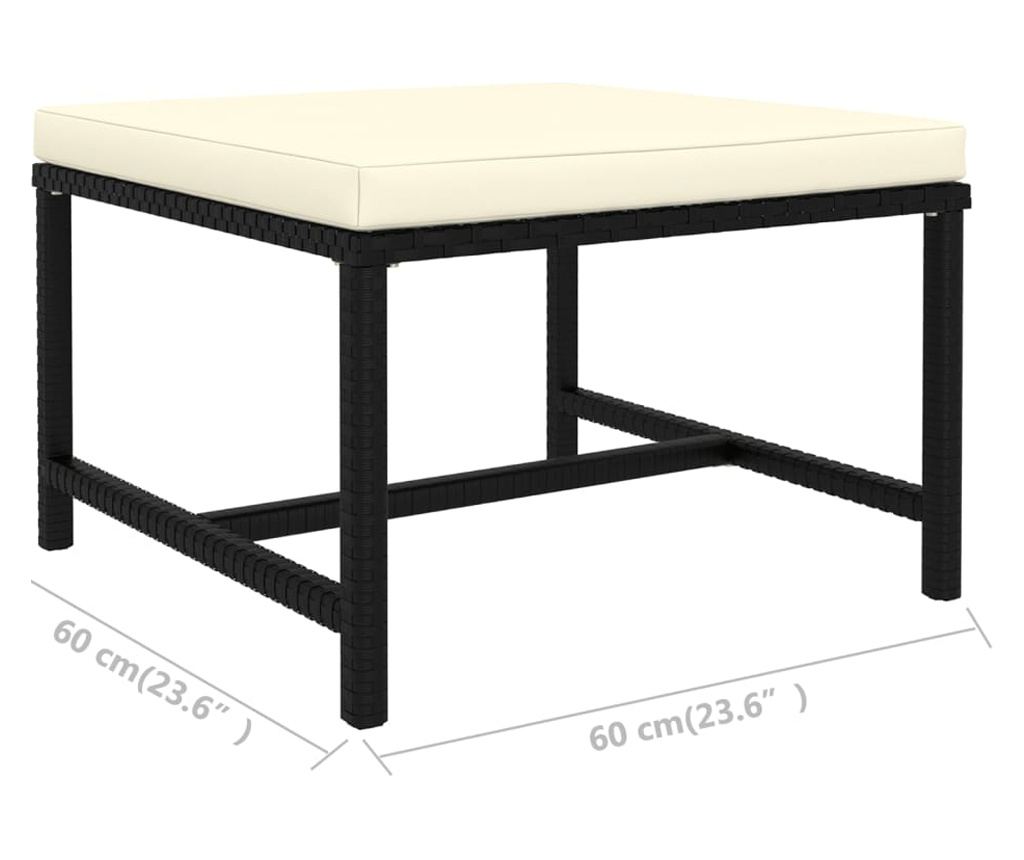 Градински комплект с възглавници, 10 части, Черен, Поли ратан - 12