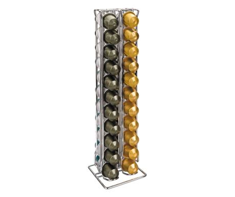 Поставка за капсули Nespresso Ibili-Fuji 44, хромирана стомана, 10x10x38 см, сребриста