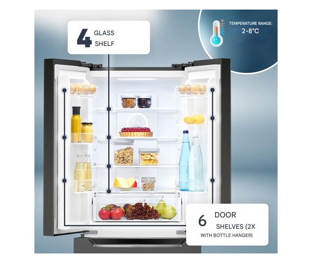 Хладилник Side by side, Bomann, French Door, 320 литра, антрацит