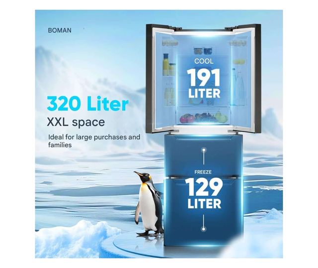 Хладилник Side by side, Bomann, French Door, 320 литра, антрацит