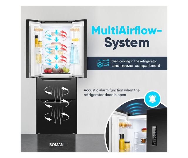 Хладилник Side by side, Bomann, French Door, 320 литра, антрацит