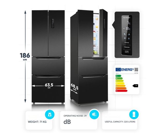 Хладилник Side by side, Bomann, French Door, 320 литра, антрацит