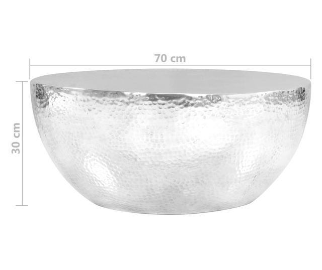 Stolić za kavu, srebrni, 70 x 30 cm, aluminij kovan čekićem