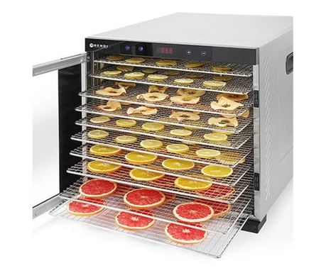 Deshidrator alimente Hendi Profi Line, 1000 W, 10 tavi, Temperatura reglabila 35-75C, Gri