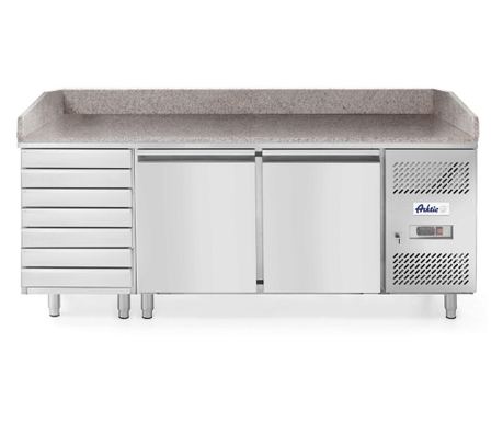 Masa pizza profesionala, cu 2 usi 7 sertare 280 L inox, ARKTIC by Hendi interval temperatura -2/+8 gr C 250 W 2020x800x(H)875 mm