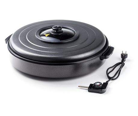 Tigaie electrica cu capac Hendi, aluminiu cu strat anti-aderent, vas interior 55x inaltime 6 cm, exterior 62x inaltime 19 cm, 23