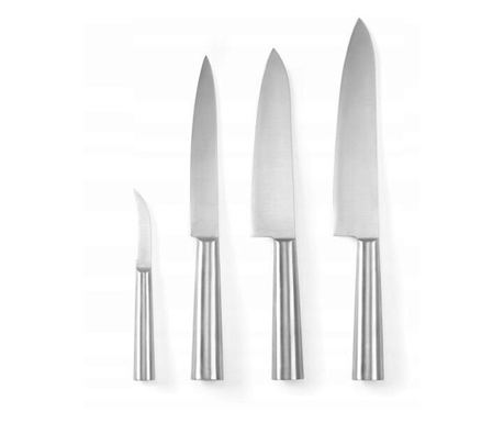 4 részes Hendi Professional rozsdamentes acél késkészlet, tartalma: Szakácskés 37 cm és 33 cm, Sonkakés 33 cm, Hámozókés