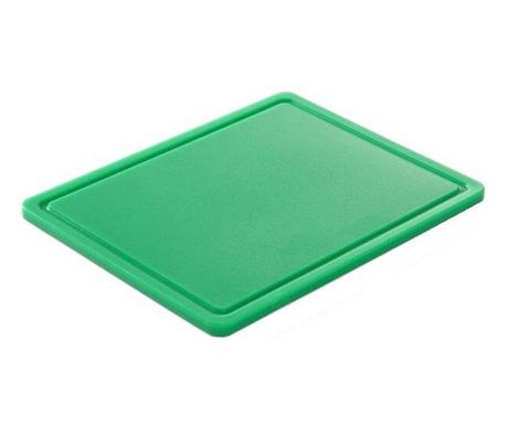 Tocator verde, 26.5x32.5x(H)1.2 cm - GN1/2, cu sant de scurgere, polietilena HDPE 500, respecta normele de igiena HACCP, Hendi