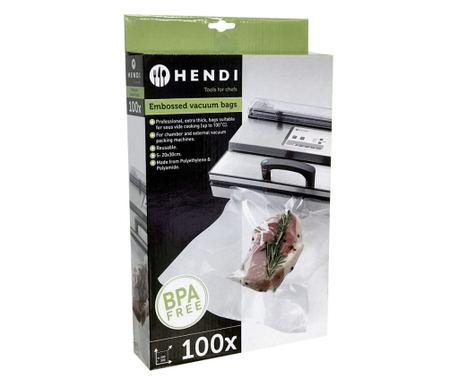 Set 100 gladkih vakuumskih vrečk za kuhanje 200x300 mm, idealne za Sous-Vide kuhanje, Hendi, 2 plasti, debeline 75 mikronov