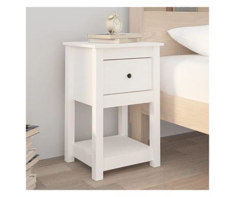 Noćni ormarić, bijeli, 40x35x61,5 cm, masivno borovo drvo