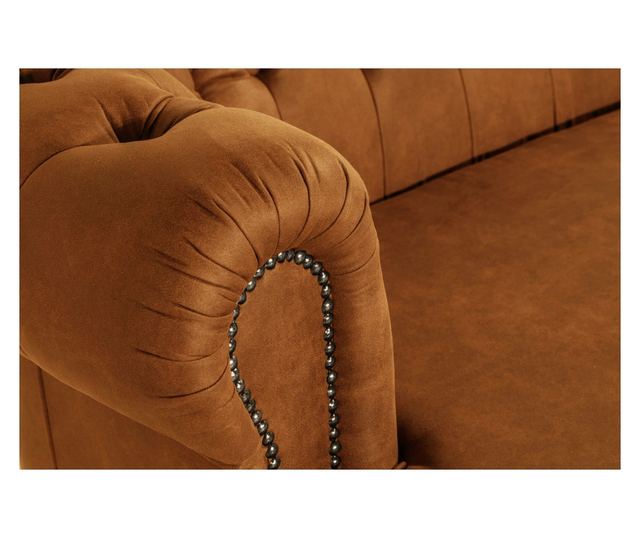 Извито канапе Chesterfield Deluxe, триместно, винтидж коняк,230x80x86cm