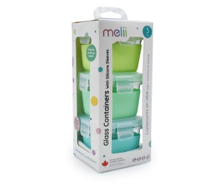 SET 3 STEKLENIC 3 160ML S SILIKONSKIM NEDRSEČIM OVITKOM MELII MODRA META LIMETA
