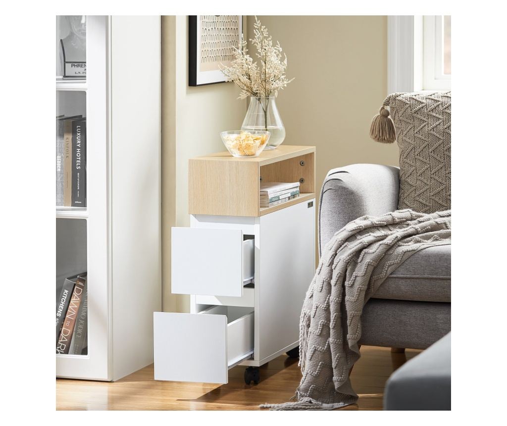 SoBuy υπουργικό συμβούλιο με τροχούς, βιτρίνεσ σαλονιού, χαμηλό υπουργικό συμβούλιο FBT155-WN - 2