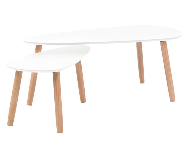 Set stolića za kavu, 2 komada, masivno drvo bora, bijelo