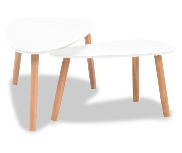 Set stolića za kavu, 2 komada, masivno drvo bora, bijelo