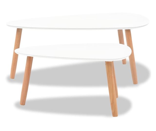 Set stolića za kavu, 2 komada, masivno drvo bora, bijelo