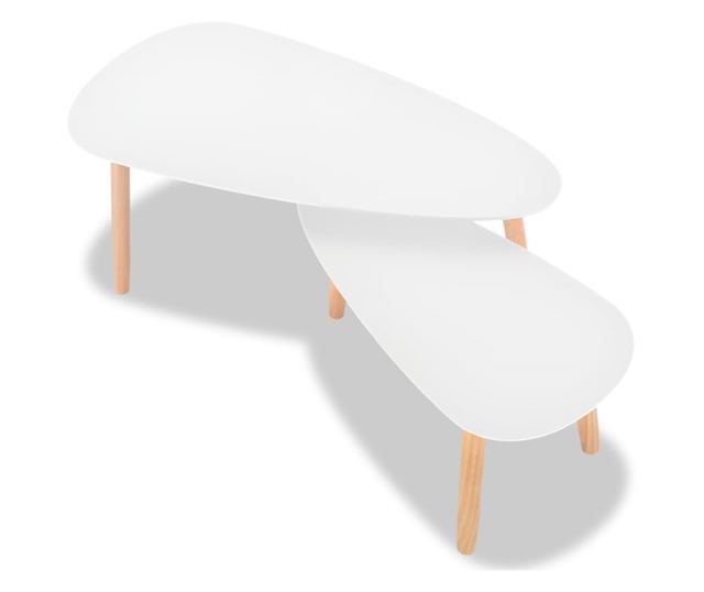 Set stolića za kavu, 2 komada, masivno drvo bora, bijelo