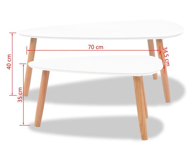 Set stolića za kavu, 2 komada, masivno drvo bora, bijelo