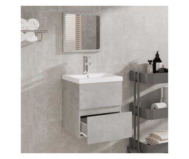 Ντουλάπι Μπάνιου με Καθρέφτη, Γκρι Μπετόν, από Επεξεργασμένο Ξύλο