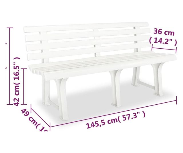 Vrtna klupa, bijela, 145,5 cm, plastika