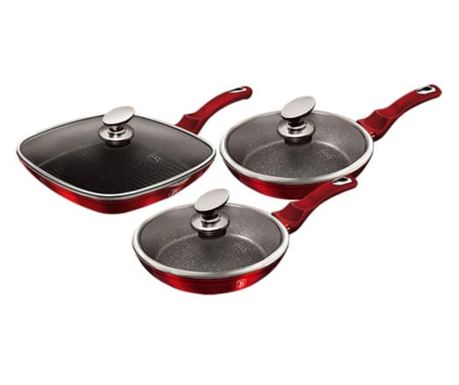 Komplet ponvi s pokrovom Berlinger Haus BH 6189, bordo, kovinska linija