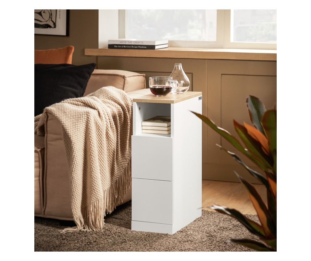 SoBuy 2 beli nočni omarici z 2 predaloma 35x20x60 cm FBT149-WNx2 - 2
