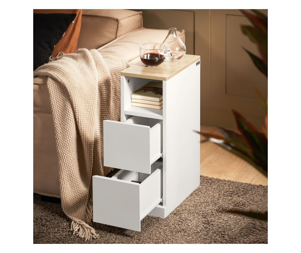 SoBuy 2 beli nočni omarici z 2 predaloma 35x20x60 cm FBT149-WNx2 - 6
