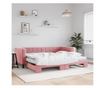 Daybed με επέκταση και στρώμα, ροζ, 90x200 εκ., βελούδο thumbnail 1