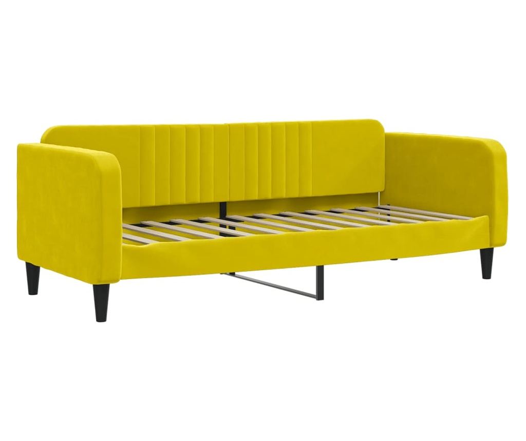Daybed με επέκταση και στρώμα, Κίτρινο, 80x200 εκ., Βελούδο - 4